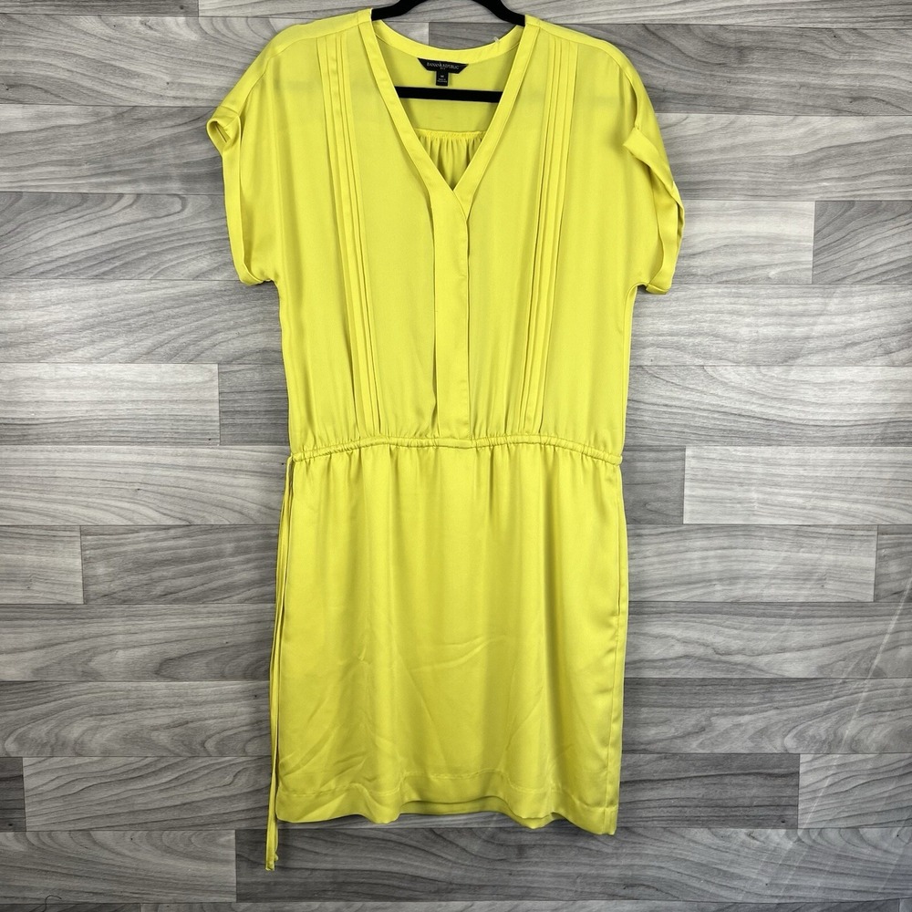 Banana Republic Dress Womens M Yellow Short Sleeve Knee Lenght Bright Tie Waist - Picture 2 of 12